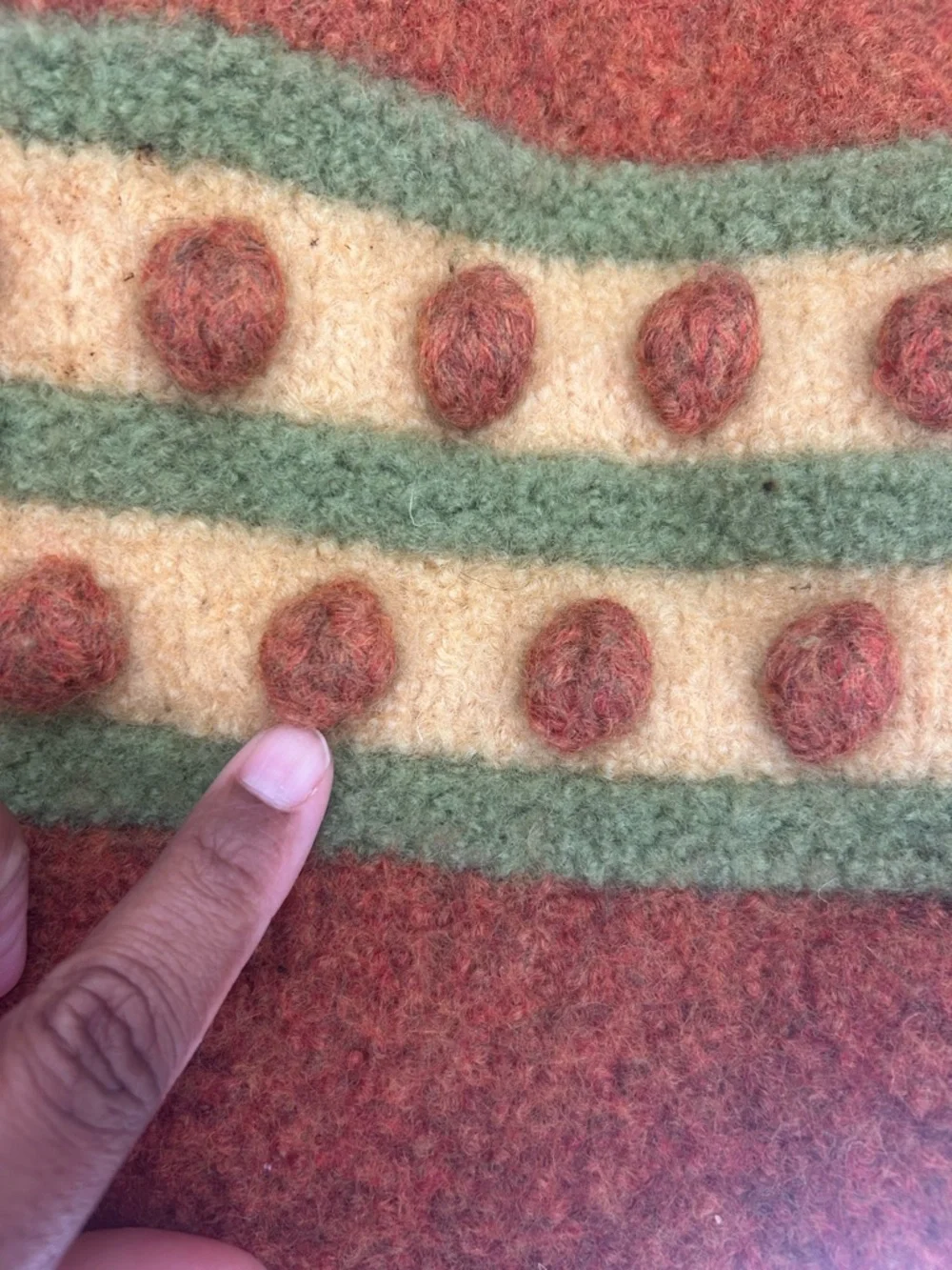 Artisan Orange Felt Tote with Green and Cream Stripes